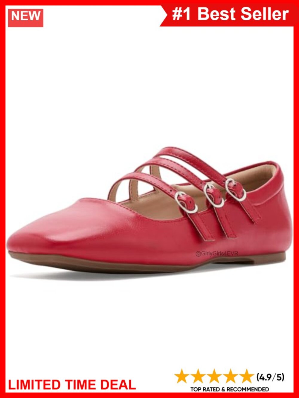 Darlina Mary Jane Flat Multi-Strap Buckle Square Toe Vegan Leather